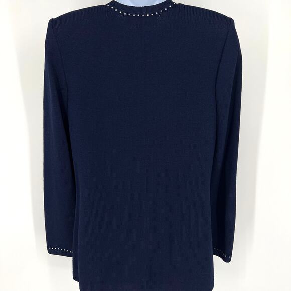St. John Evening by Marie Gray Navy Knit Rhinestone Jacket and Skirt Set Size 4 - Picture 4 of 13